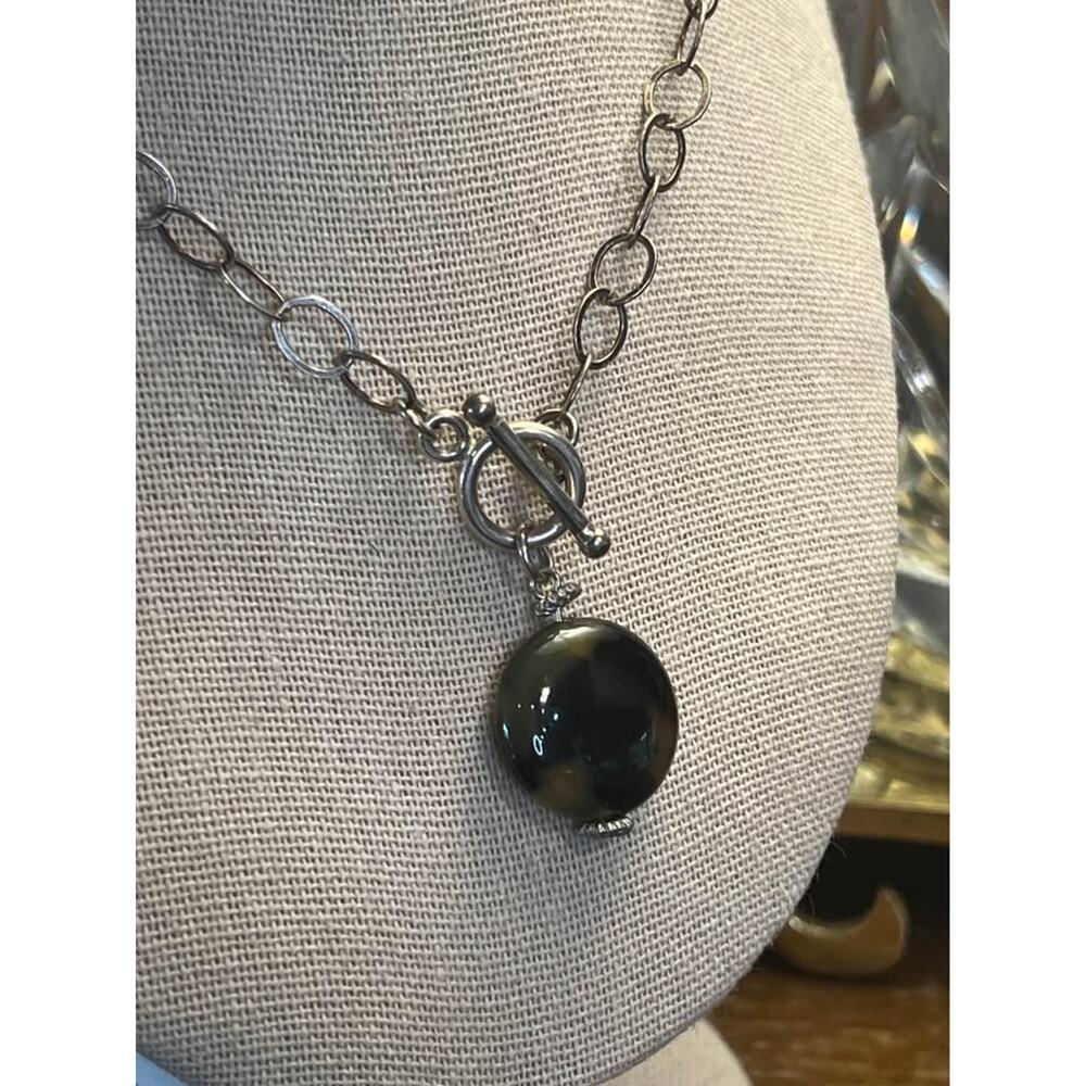 necklace sterling silver Rollo chain and faux tortoiseshell 16 inches